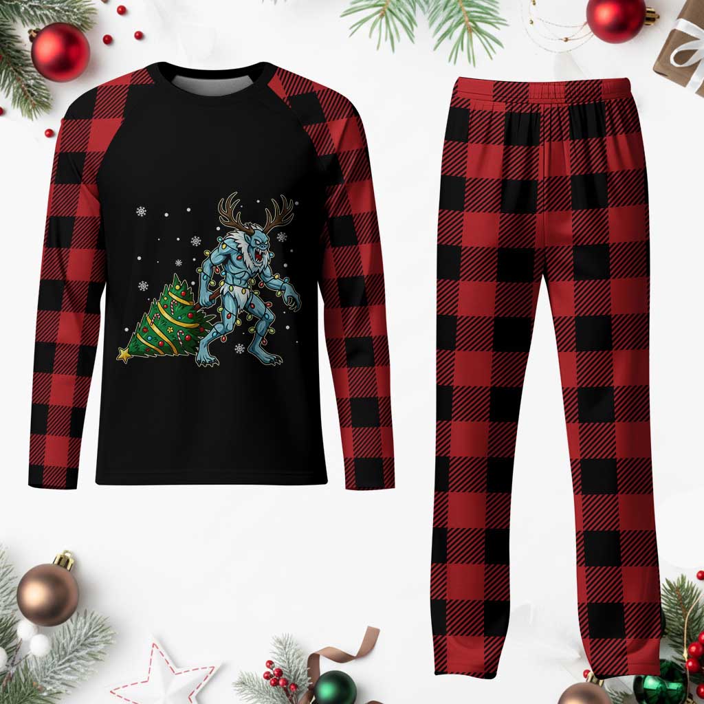 Wendigo Monster Plaid Pajama Set Cryptid Mythical Christmas - Wonder Print Shop