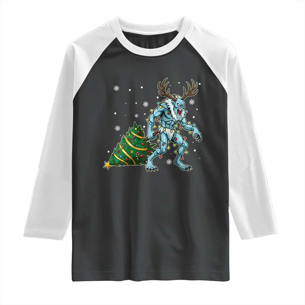 Wendigo Monster Raglan Shirt Cryptid Mythical Christmas - Wonder Print Shop