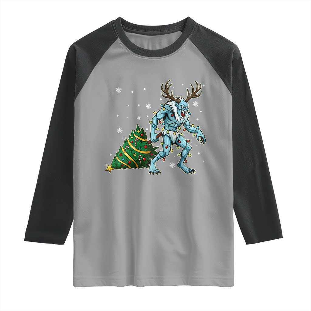 Wendigo Monster Raglan Shirt Cryptid Mythical Christmas - Wonder Print Shop