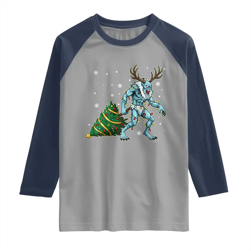 Wendigo Monster Raglan Shirt Cryptid Mythical Christmas - Wonder Print Shop
