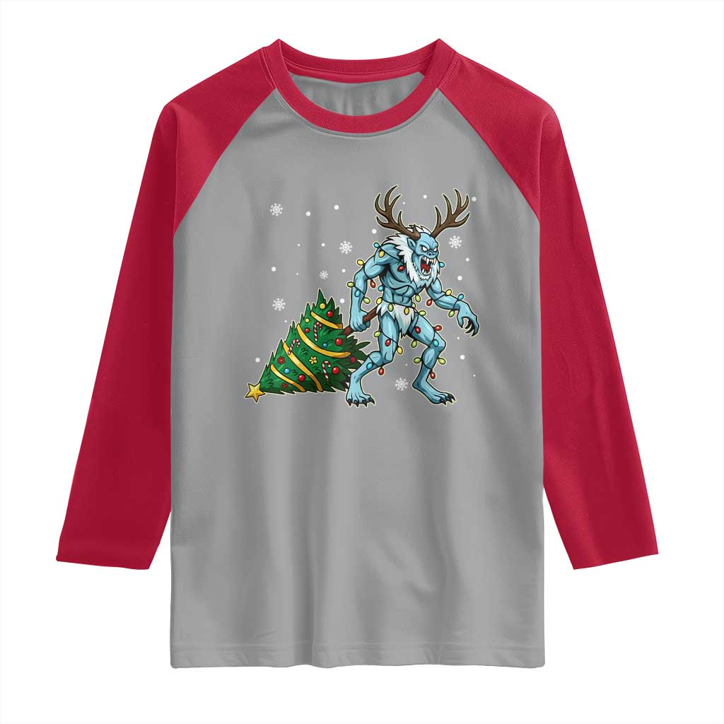 Wendigo Monster Raglan Shirt Cryptid Mythical Christmas - Wonder Print Shop