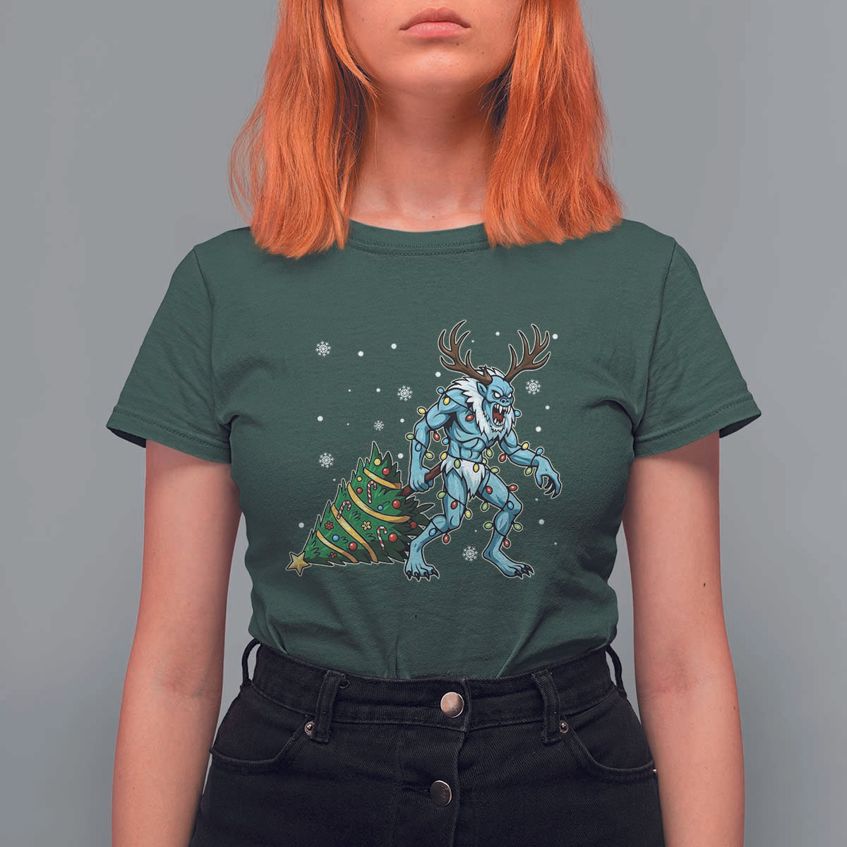 Wendigo Monster T Shirt For Women Cryptid Mythical Christmas - Wonder Print Shop