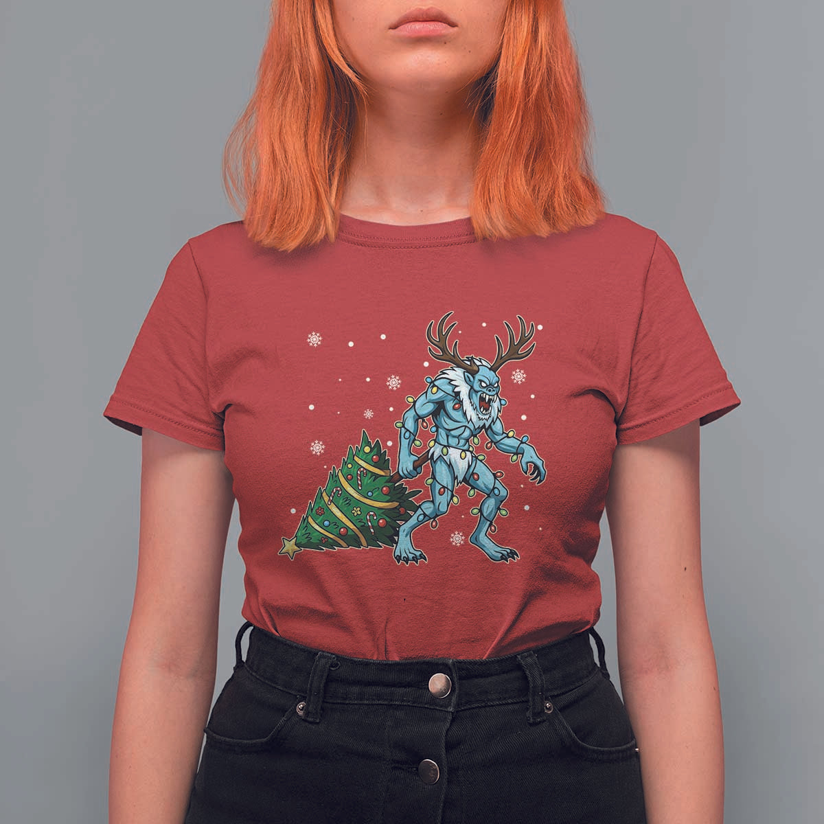 Wendigo Monster T Shirt For Women Cryptid Mythical Christmas - Wonder Print Shop