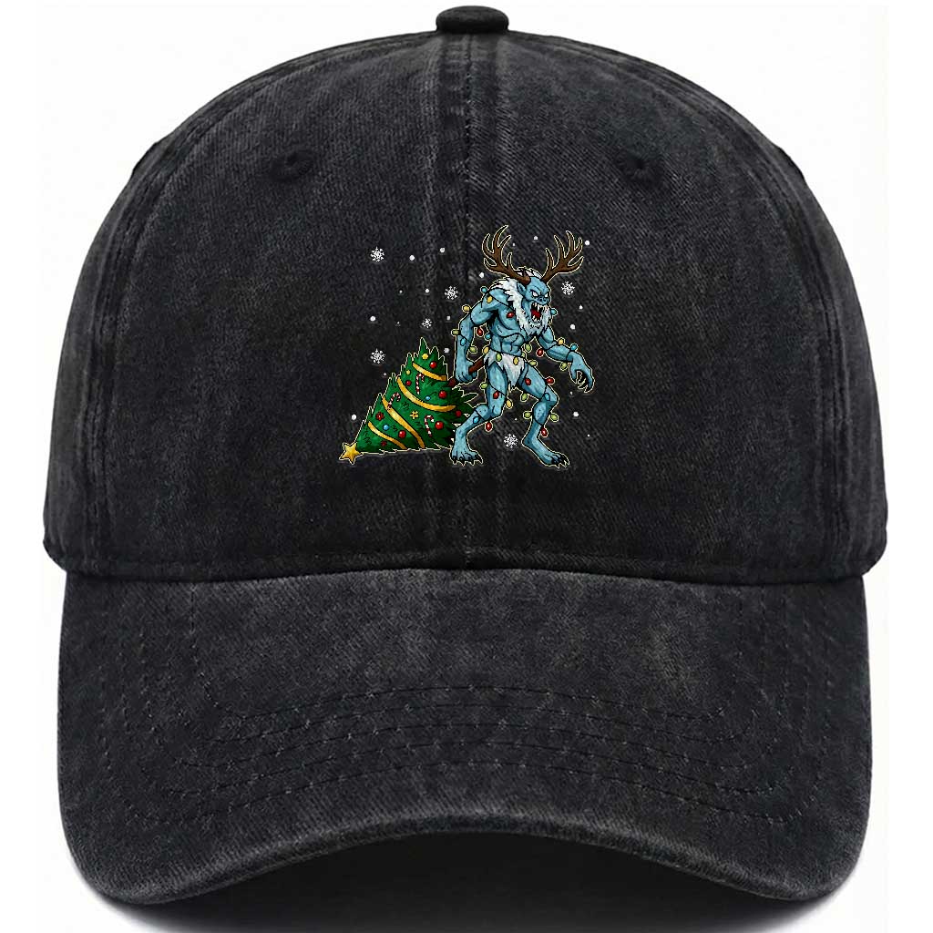 Wendigo Monster Washed Cotton Baseball Cap Cryptid Mythical Christmas