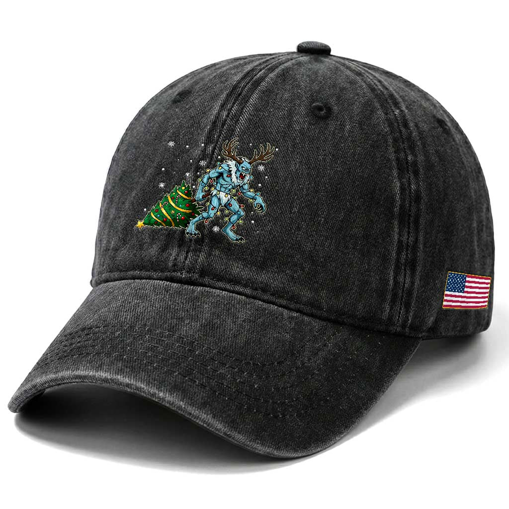 Wendigo Monster Washed Cotton Baseball Cap Cryptid Mythical Christmas