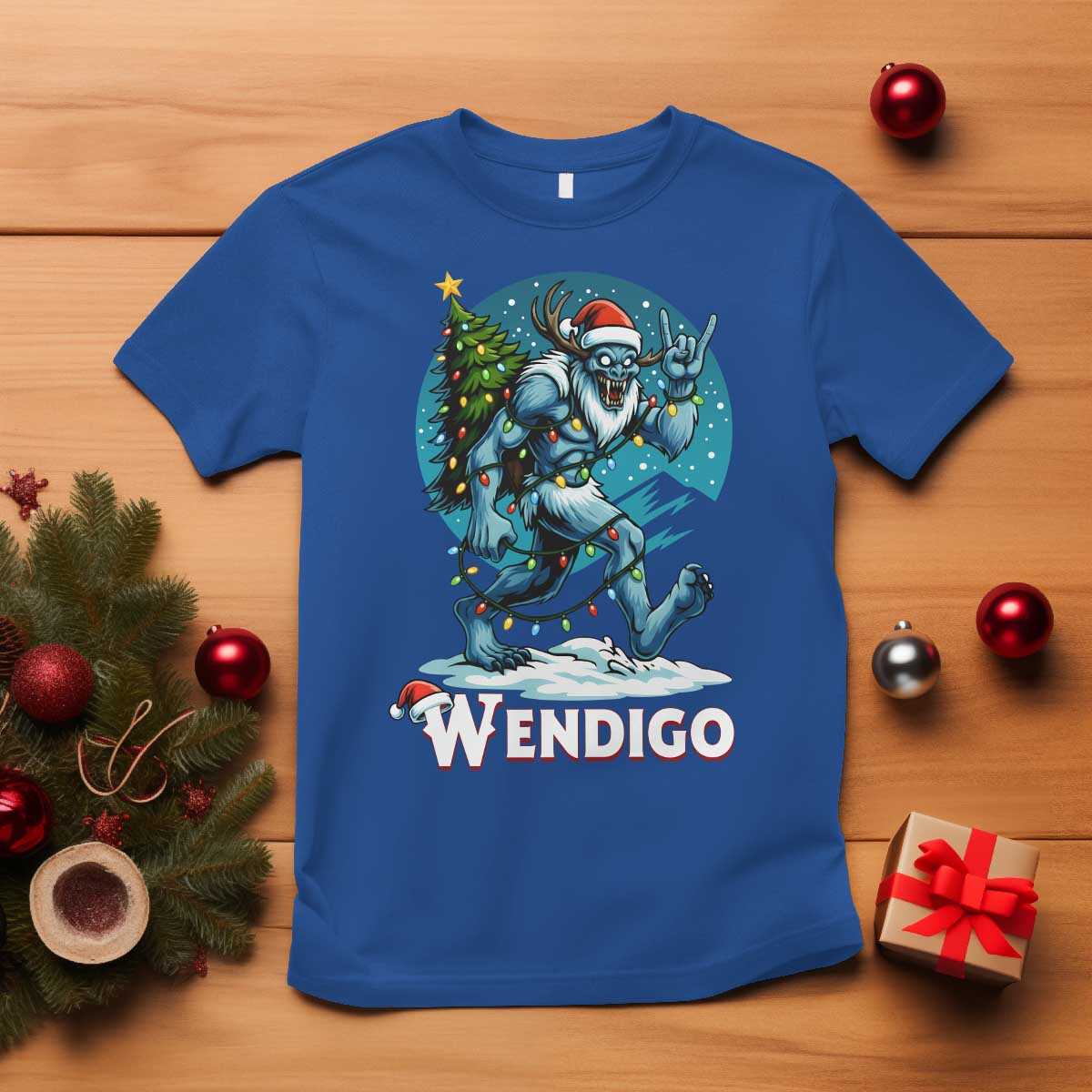 Funny Wendigo Monster Christmas T Shirt Rock On Hand Meme Xmas - Wonder Print Shop
