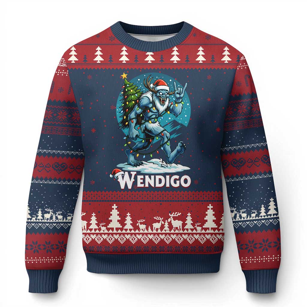 Funny Wendigo Monster Xmas Ugly Christmas Sweater Rock On Hand Meme Xmas - Wonder Print Shop