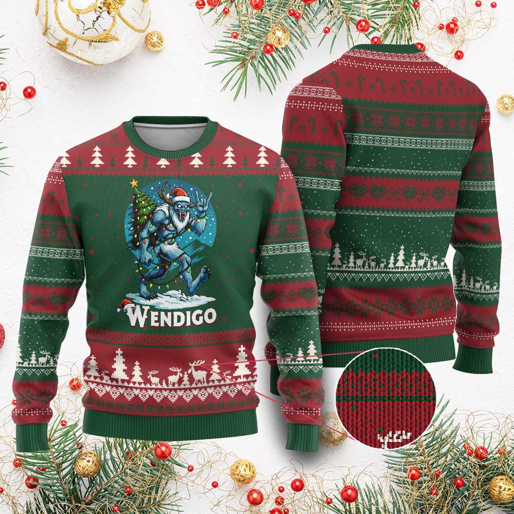 Funny Wendigo Monster Xmas Ugly Christmas Sweater Rock On Hand Meme Xmas - Wonder Print Shop