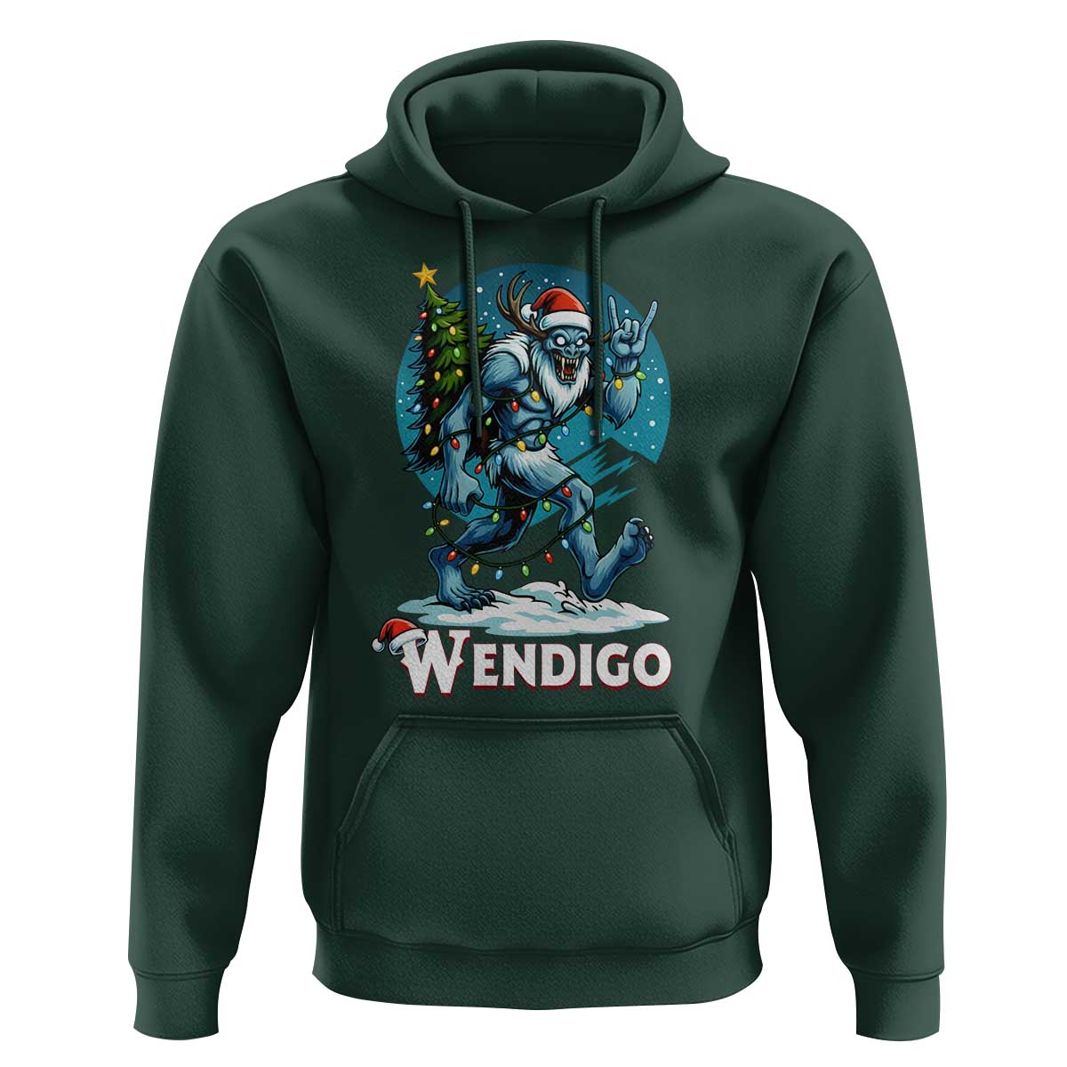 Funny Wendigo Monster Christmas Hoodie Rock On Hand Meme Xmas - Wonder Print Shop
