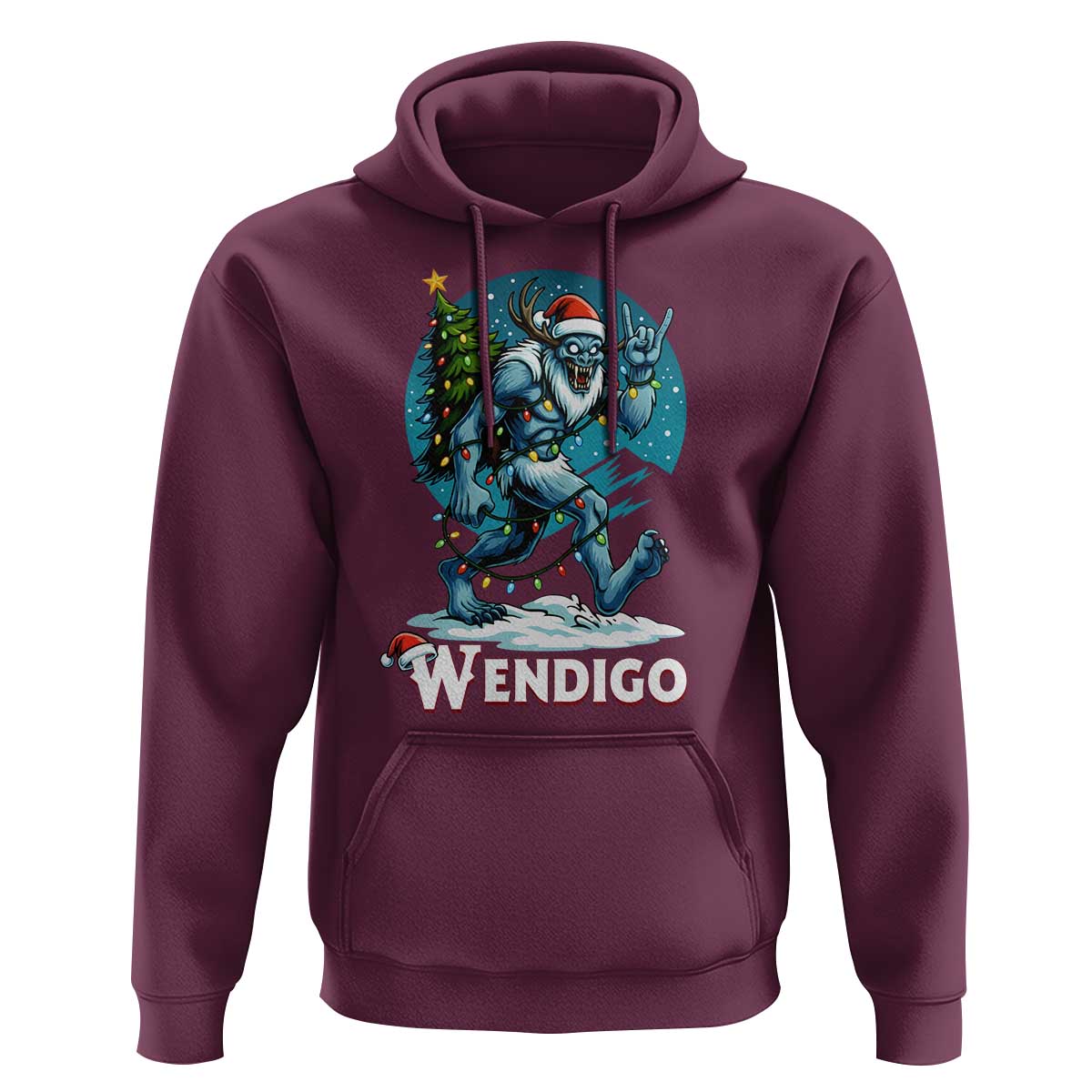 Funny Wendigo Monster Christmas Hoodie Rock On Hand Meme Xmas - Wonder Print Shop