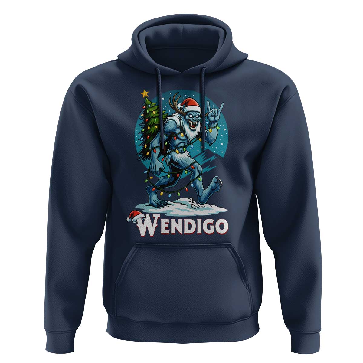 Funny Wendigo Monster Christmas Hoodie Rock On Hand Meme Xmas - Wonder Print Shop