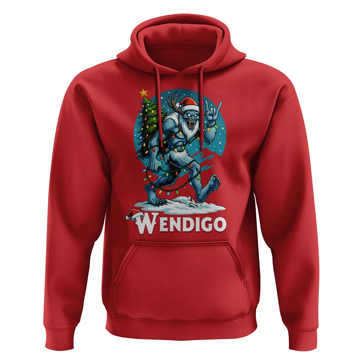 Funny Wendigo Monster Christmas Hoodie Rock On Hand Meme Xmas - Wonder Print Shop