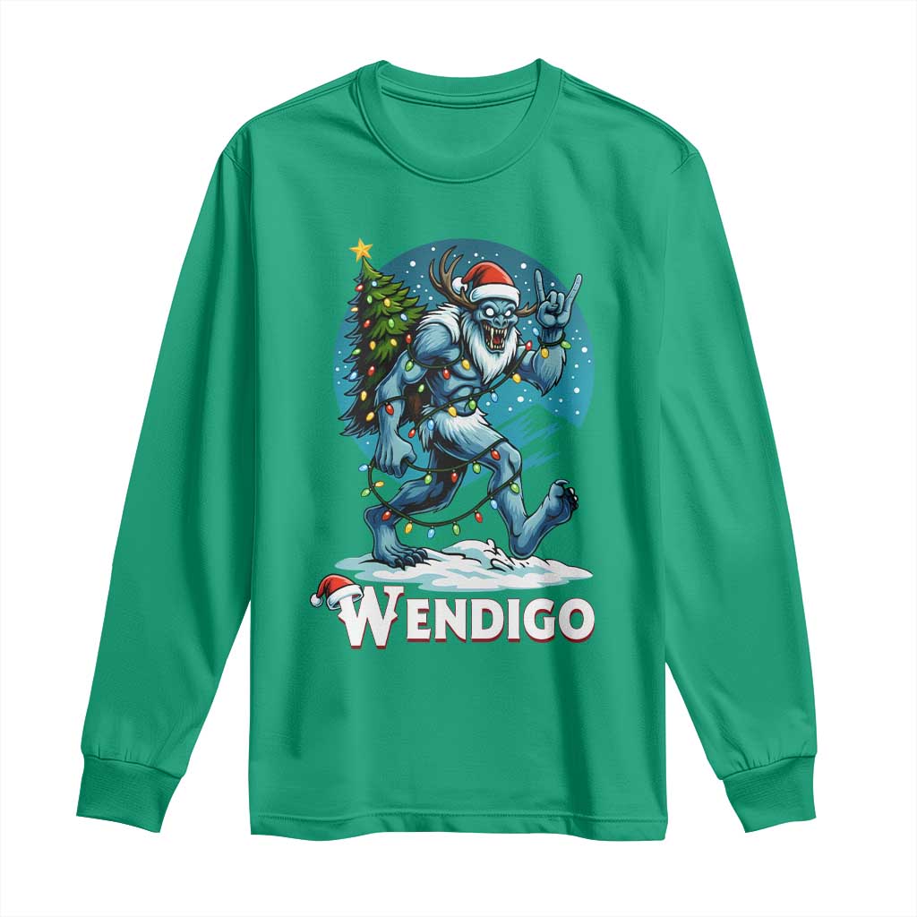 Funny Wendigo Monster Christmas Long Sleeve Shirt Rock On Hand Meme Xmas - Wonder Print Shop