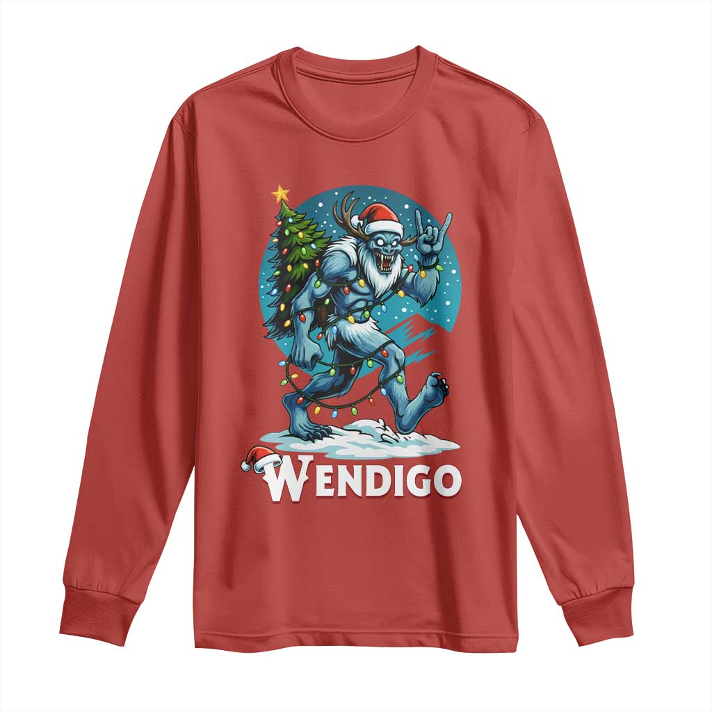 Funny Wendigo Monster Christmas Long Sleeve Shirt Rock On Hand Meme Xmas - Wonder Print Shop