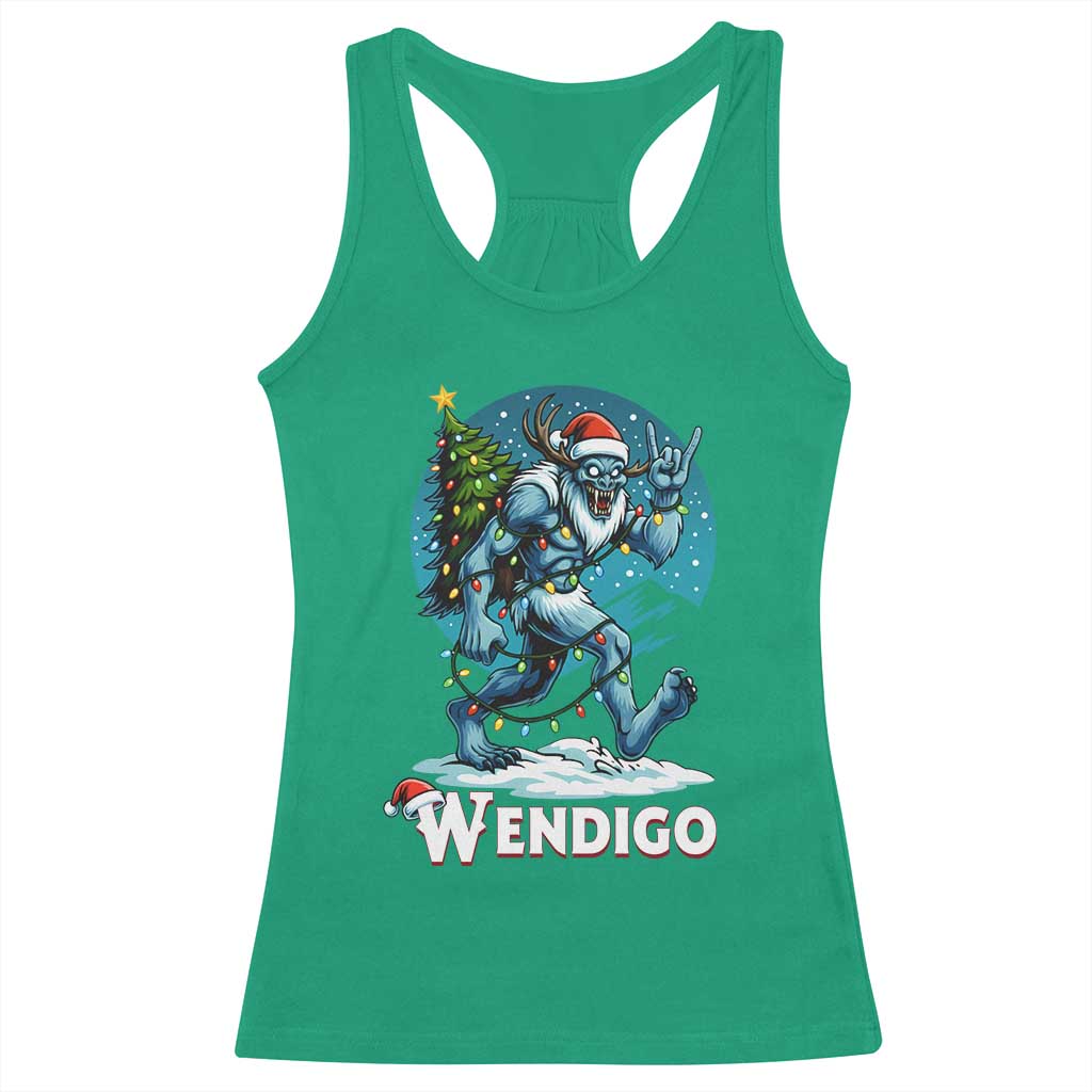 Funny Wendigo Monster Christmas Racerback Tank Top Rock On Hand Meme Xmas - Wonder Print Shop