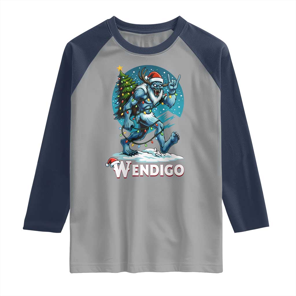Funny Wendigo Monster Christmas Raglan Shirt Rock On Hand Meme Xmas - Wonder Print Shop