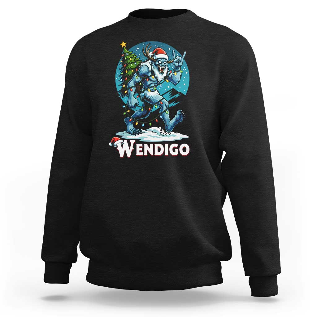 Funny Wendigo Monster Christmas Sweatshirt Rock On Hand Meme Xmas - Wonder Print Shop