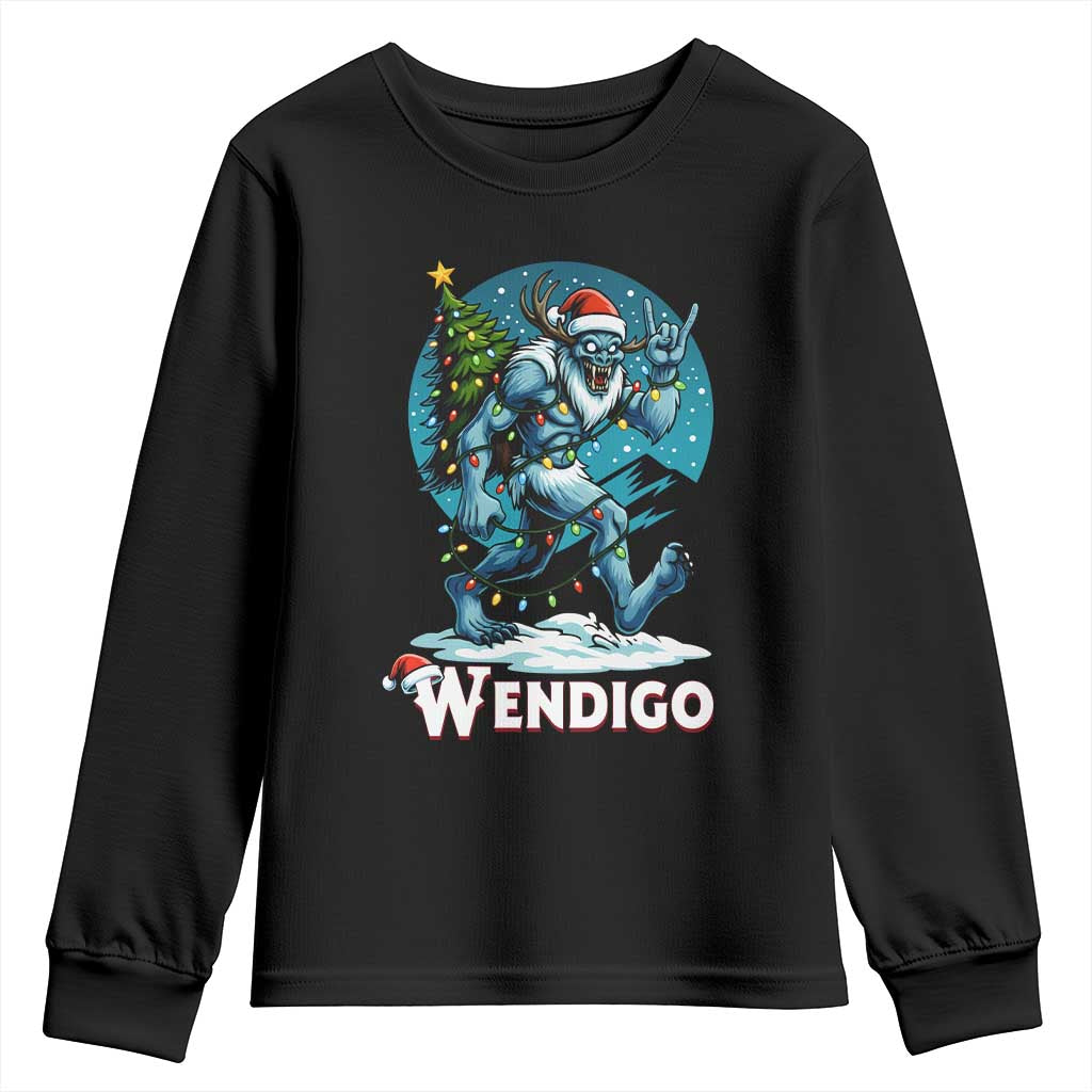 Funny Wendigo Monster Christmas Youth Sweatshirt Rock On Hand Meme Xmas - Wonder Print Shop