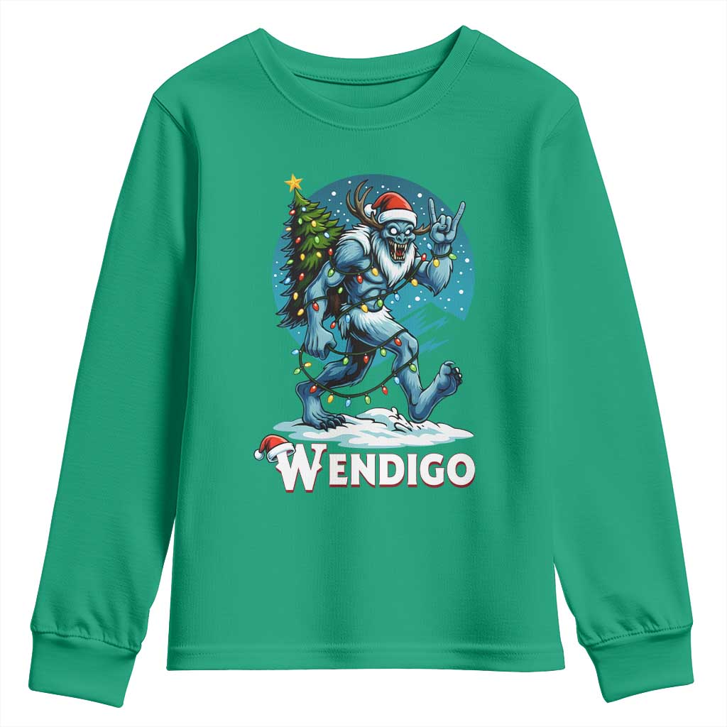 Funny Wendigo Monster Christmas Youth Sweatshirt Rock On Hand Meme Xmas - Wonder Print Shop