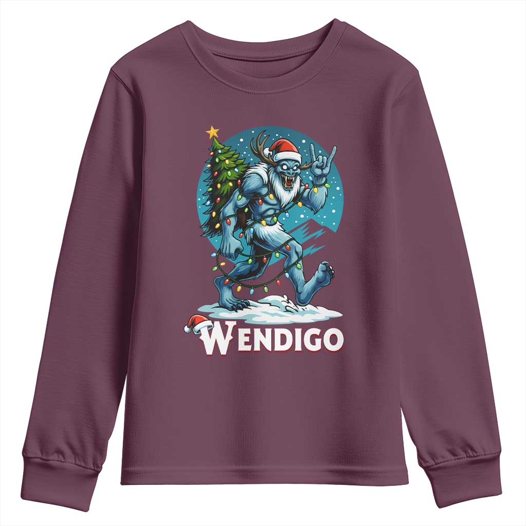 Funny Wendigo Monster Christmas Youth Sweatshirt Rock On Hand Meme Xmas - Wonder Print Shop
