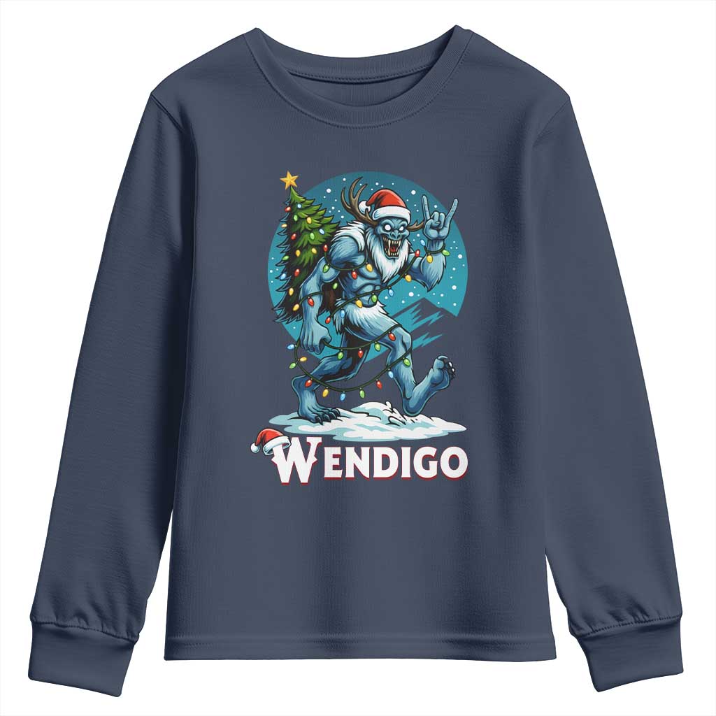 Funny Wendigo Monster Christmas Youth Sweatshirt Rock On Hand Meme Xmas - Wonder Print Shop