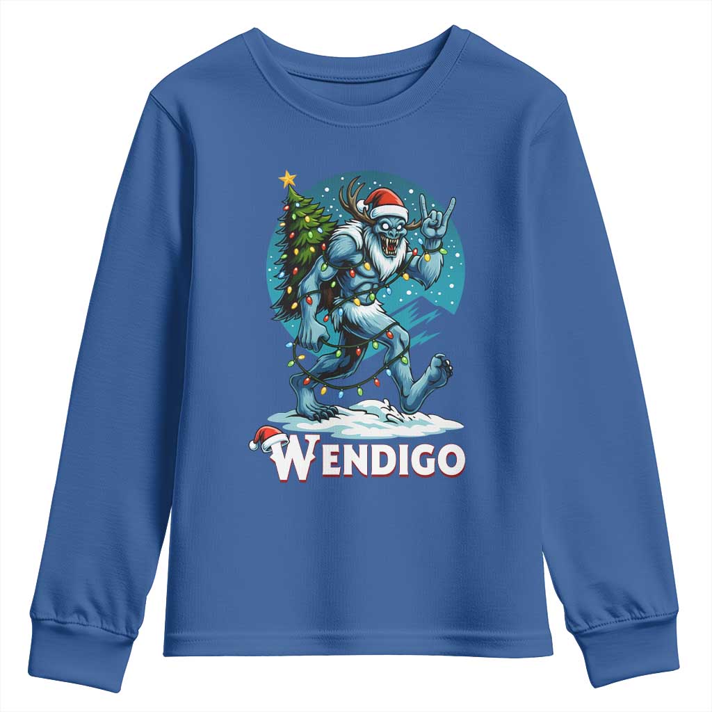 Funny Wendigo Monster Christmas Youth Sweatshirt Rock On Hand Meme Xmas - Wonder Print Shop