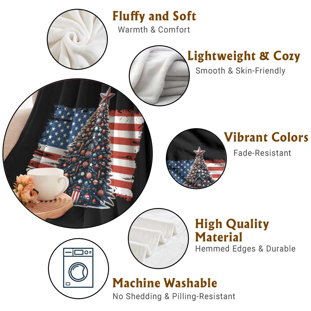 Patriotic American Flag Christmas Throw Blanket - Wonder Print Shop