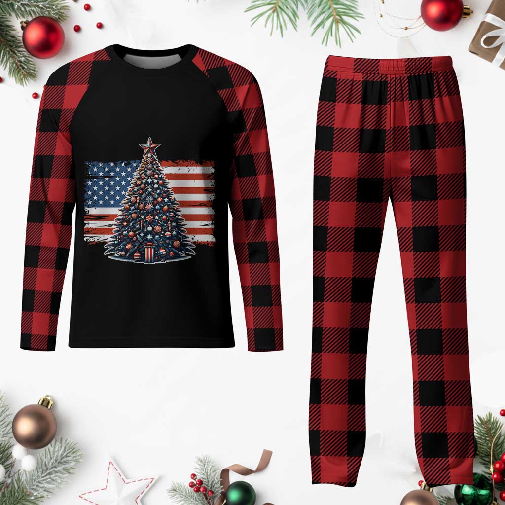 Patriotic American Flag Christmas Plaid Pajama Set - Wonder Print Shop
