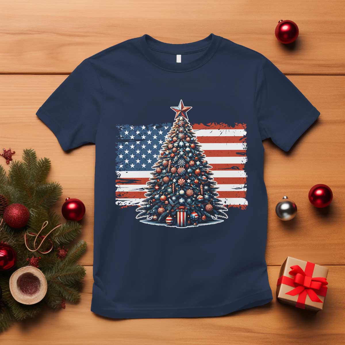Patriotic American Flag Christmas T Shirt - Wonder Print Shop