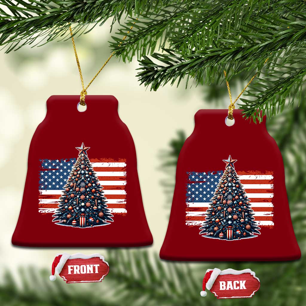 Patriotic American Flag Xmas Ceramic Ornament - Wonder Print Shop
