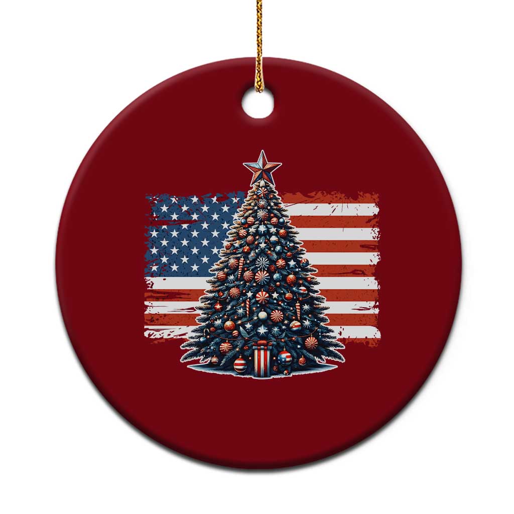Patriotic American Flag Xmas Ceramic Ornament - Wonder Print Shop