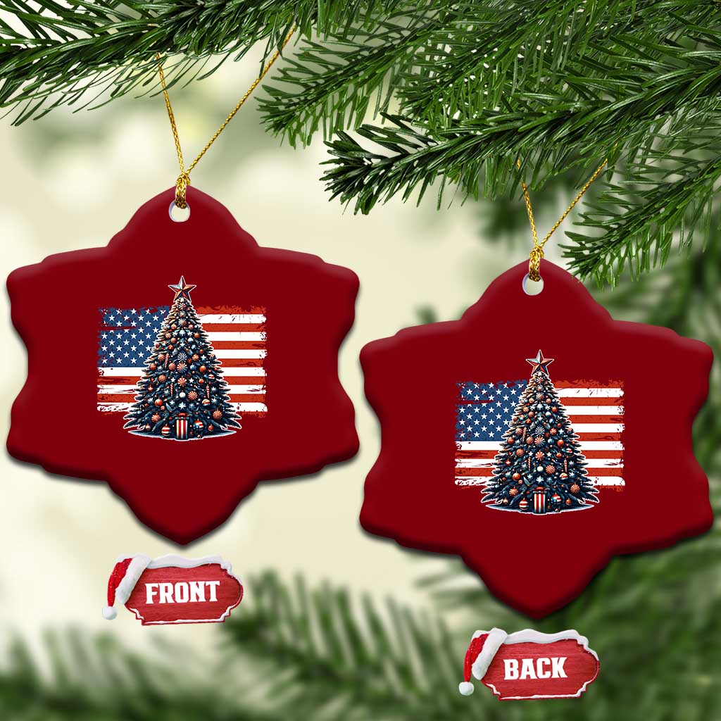 Patriotic American Flag Xmas Ceramic Ornament - Wonder Print Shop