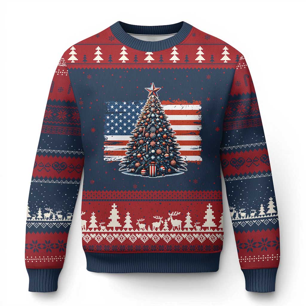 Patriotic American Flag Xmas Ugly Christmas Sweater - Wonder Print Shop