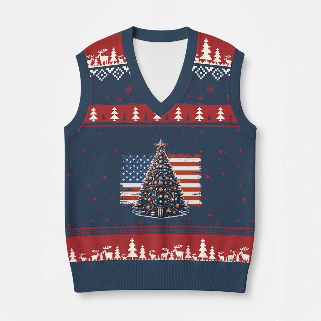 Patriotic American Flag Xmas V-Neck Knit Sweater Vest - Wonder Print Shop