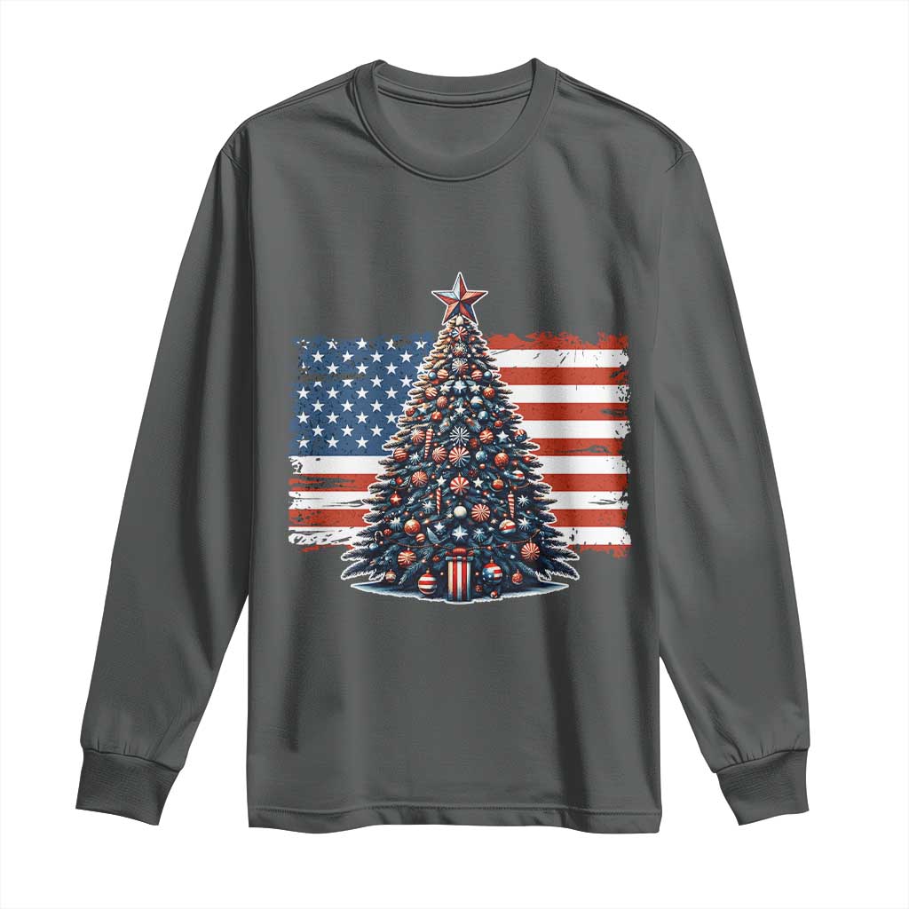 Patriotic American Flag Christmas Long Sleeve Shirt - Wonder Print Shop