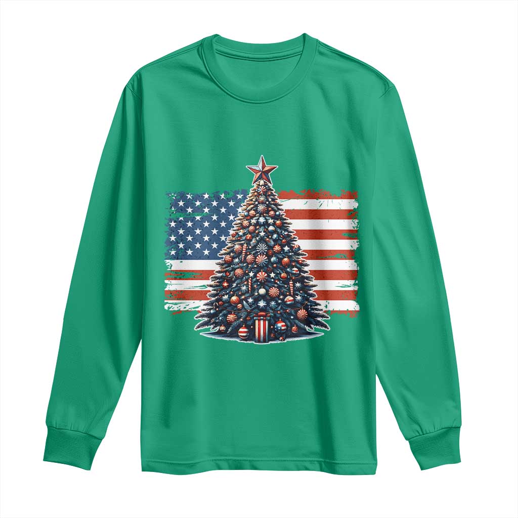 Patriotic American Flag Christmas Long Sleeve Shirt - Wonder Print Shop