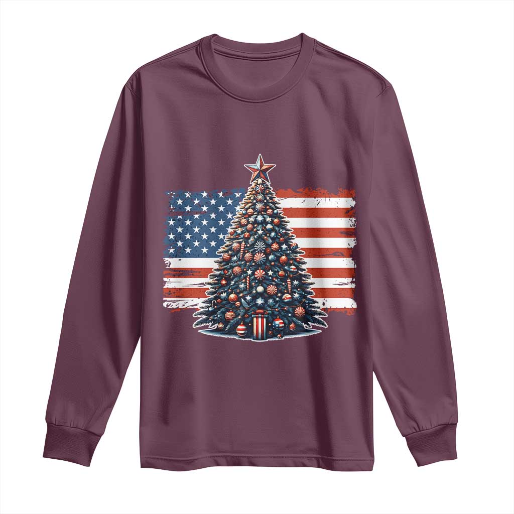Patriotic American Flag Christmas Long Sleeve Shirt - Wonder Print Shop