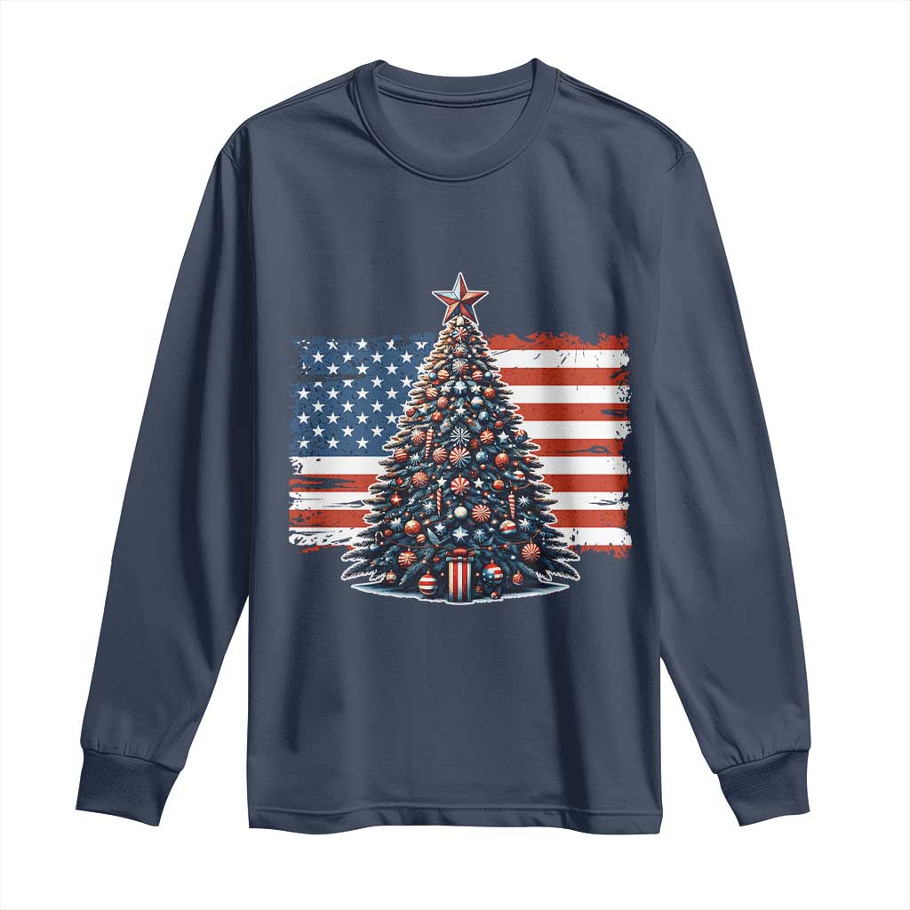 Patriotic American Flag Christmas Long Sleeve Shirt - Wonder Print Shop