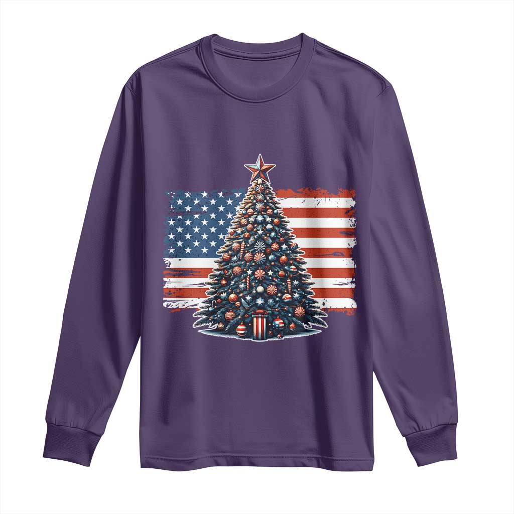 Patriotic American Flag Christmas Long Sleeve Shirt - Wonder Print Shop
