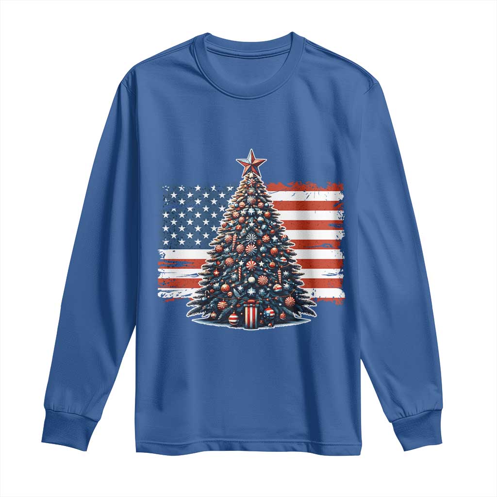 Patriotic American Flag Christmas Long Sleeve Shirt - Wonder Print Shop
