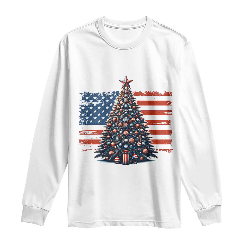 Patriotic American Flag Christmas Long Sleeve Shirt - Wonder Print Shop