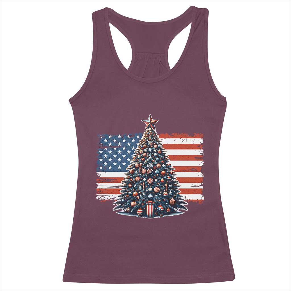 Patriotic American Flag Christmas Racerback Tank Top - Wonder Print Shop