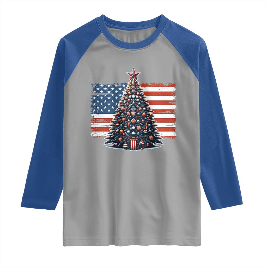 Patriotic American Flag Christmas Raglan Shirt - Wonder Print Shop
