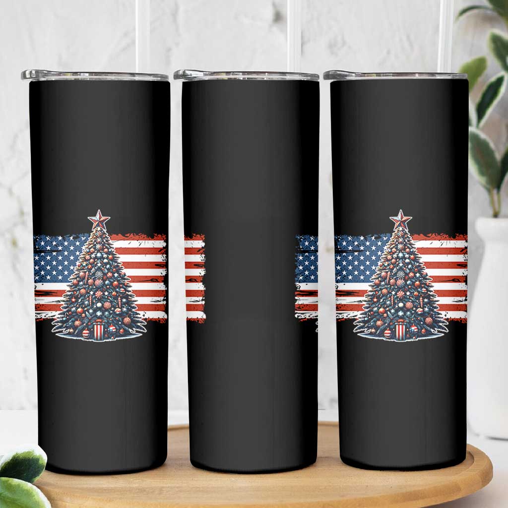 Patriotic American Flag Christmas Skinny Tumbler - Wonder Print Shop
