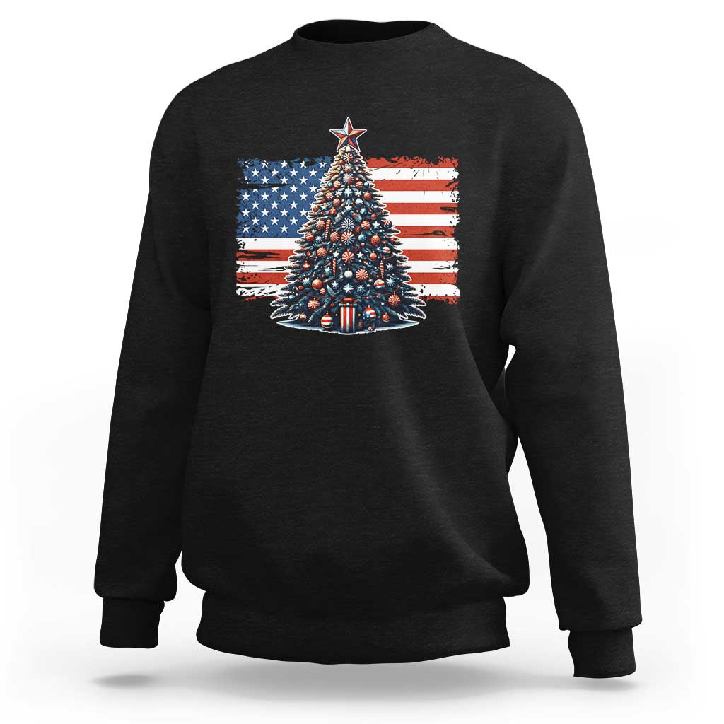 Patriotic American Flag Christmas Sweatshirt - Wonder Print Shop