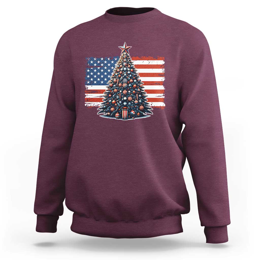 Patriotic American Flag Christmas Sweatshirt - Wonder Print Shop