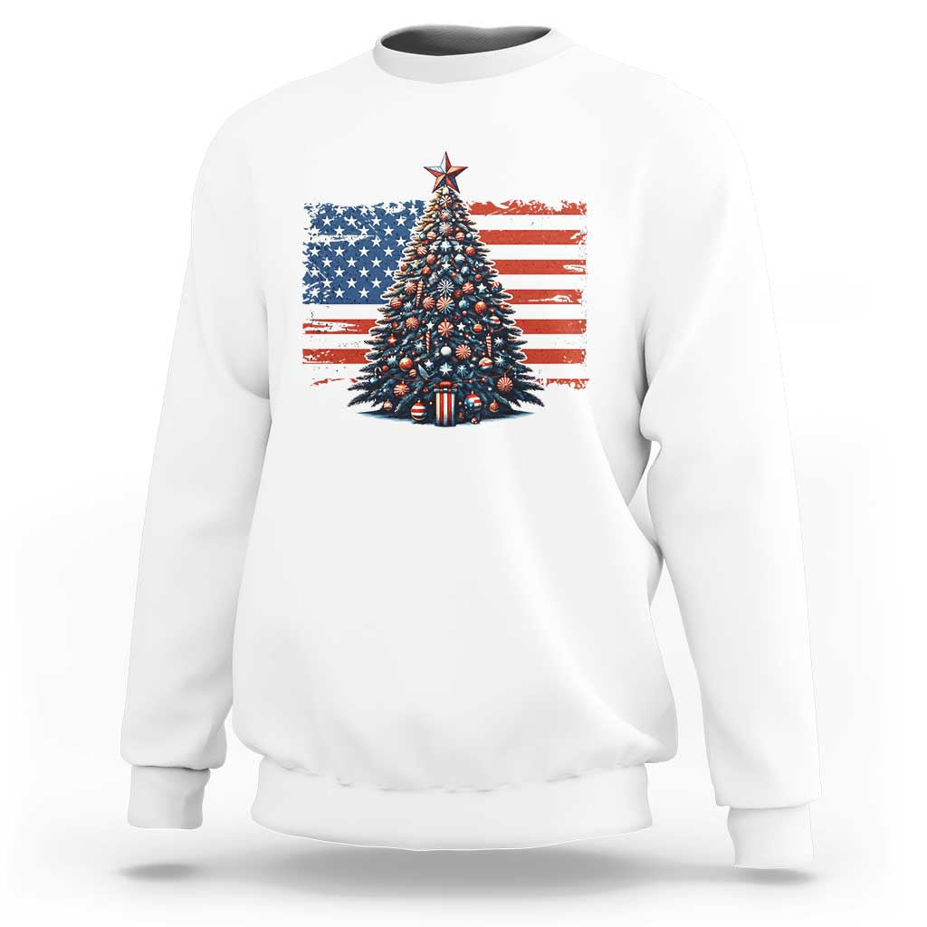 Patriotic American Flag Christmas Sweatshirt - Wonder Print Shop