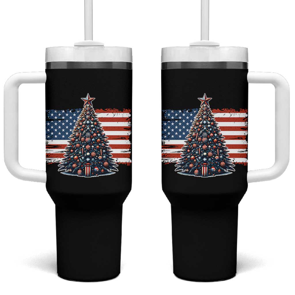Patriotic American Flag Christmas Tumbler With Handle - Wonder Print Shop