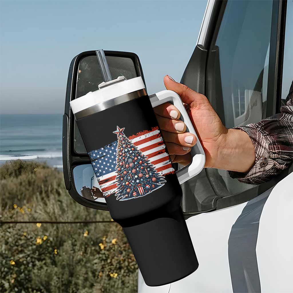 Patriotic American Flag Christmas Tumbler With Handle - Wonder Print Shop