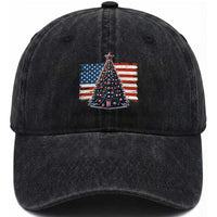 Patriotic American Flag Christmas Washed Cotton Baseball Cap